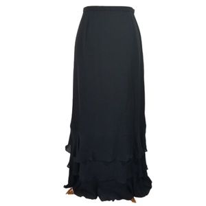 Carlisle black silk chiffon tiered maxi skirt sz 6
